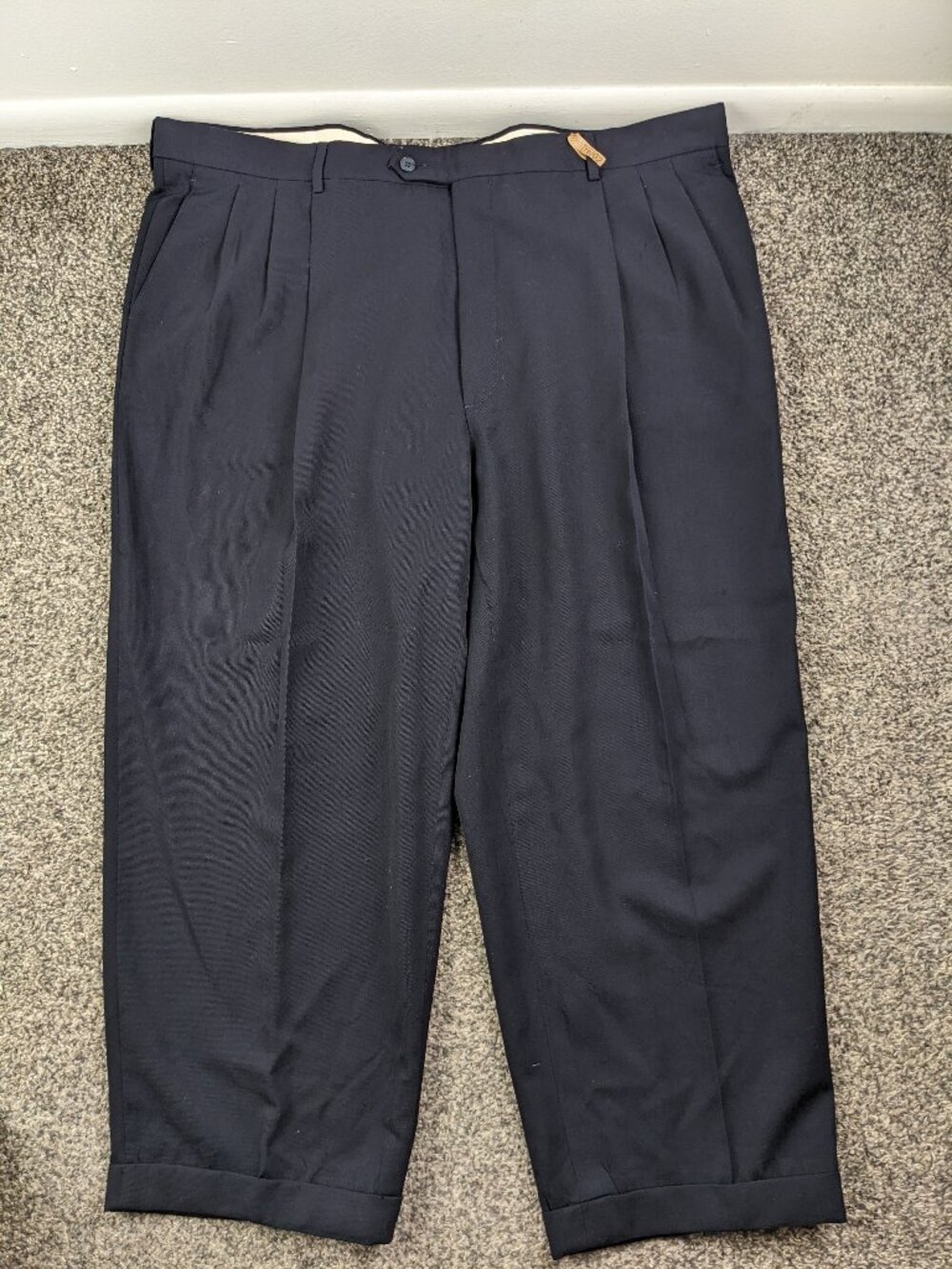 Vintage Givenchy Monsieur Dress Pants Wool Pleated Navy Blue Talon Zip 46R USA